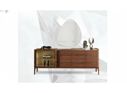 Sideboard mit Spiegel Anrichte Schrank Holzschrank Braun Kommode Design