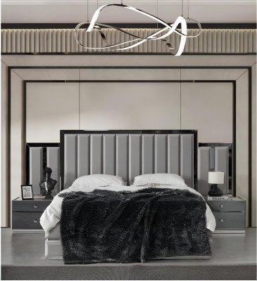 Komplette Schlafzimmer Doppelbett Bett Nachttische 4tlg Grau Schrank