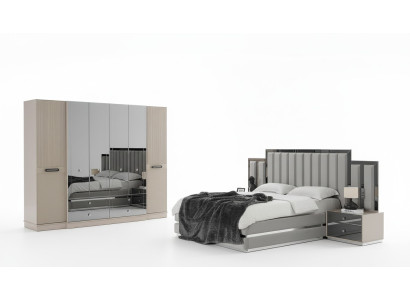 Komplette Schlafzimmer Doppelbett Bett Nachttische 4tlg Grau Schrank