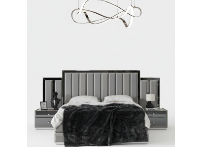 Garnitur Schlafzimmer Doppelbett Bett Nachttische 3tlg Grau Schrank