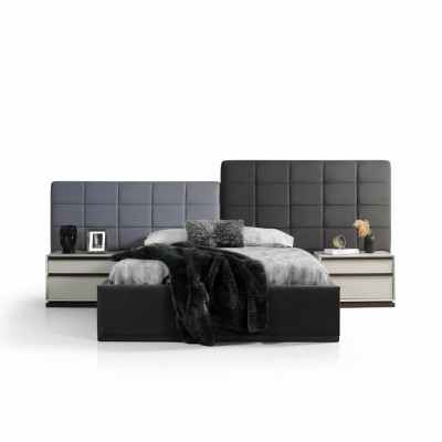 Schlafzimmerbett Garnitur Doppelbett Bett Nachttische 3tlg Grau Modern