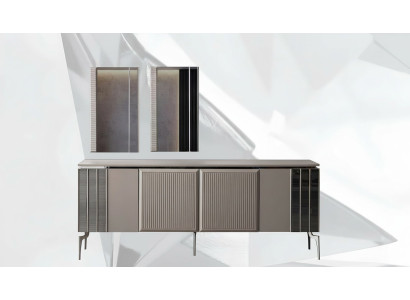 Garnitur Sideboard mit Spiegel Schrank Anrichte Grau Kommode Holz