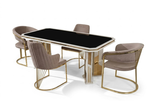 Luxus Esszimmer Garnitur Essgruppe Essecke Esstisch Stühle Beige 7tlg