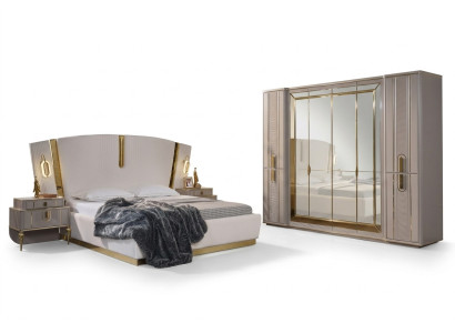 Doppelbett Garnitur Schlafzimmer Bett Nachttische 4tlg Beige Schrank