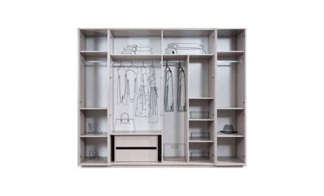 Luxus Kleiderschrank Holzschrank Garderobenschrank mit Spiegel Beige