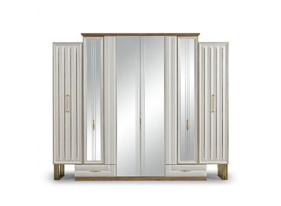 Garderobenschrank Luxus Kleiderschrank Holzschrank mit Spiegel Beige