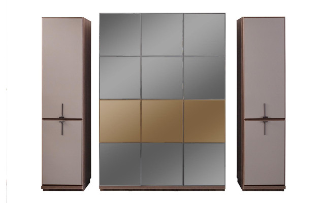 Kleiderschrank Garderobenschrank Design Holzschrank mit Spiegel Grau