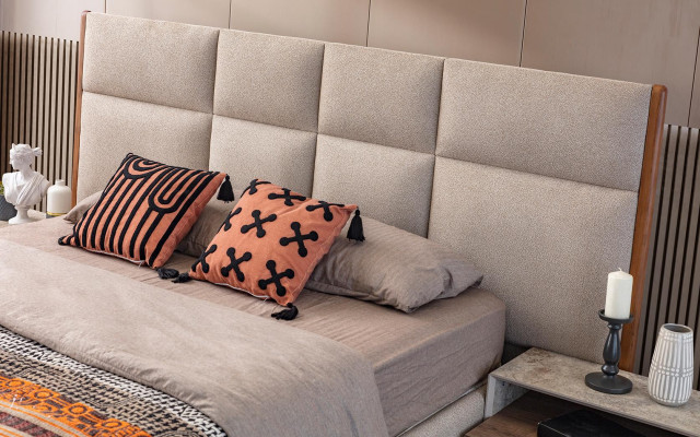 Doppelbett Schlafzimmer Bett Nachttische Grau Set 3tlg Bettkasten