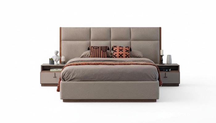 Doppelbett Schlafzimmer Bett Nachttische Grau Set 3tlg Bettkasten