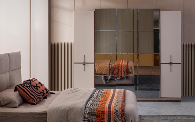Komplette Schlafzimmer Doppelbett Bett Nachttische Grau 4tlg Schrank