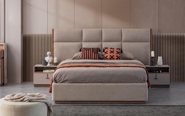 Komplette Schlafzimmer Doppelbett Bett Nachttische Grau 4tlg Schrank
