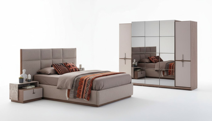 Komplette Schlafzimmer Doppelbett Bett Nachttische Grau 4tlg Schrank
