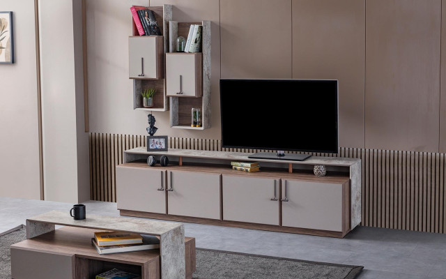 Sideboard TV Ständer RTV Lowboard Grau Wohnzimmer Holz Tisch Schrank