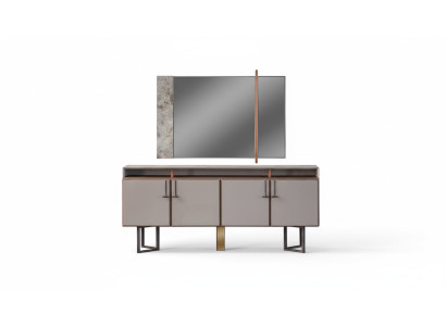 Garnitur Sideboard mit Spiegel Anrichte Schrank Holz Kommode Grau