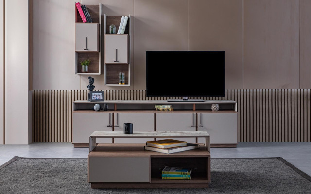 TV Ständer Wandschränke Sideboard RTV Lowboard Grau Wohnzimmer Holz