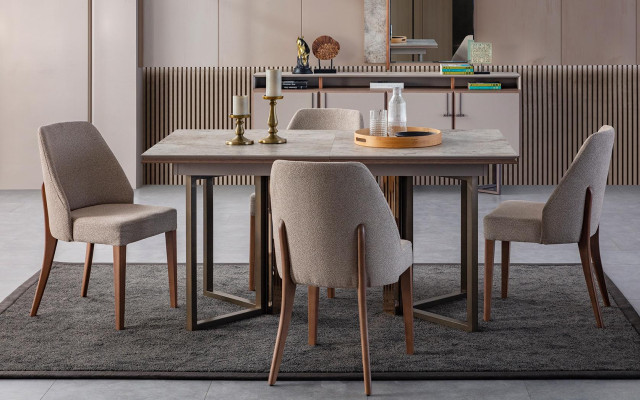 Essgruppe Essecke Esstisch Stühle Holz Grau Esszimmer 9tlg Anrichte