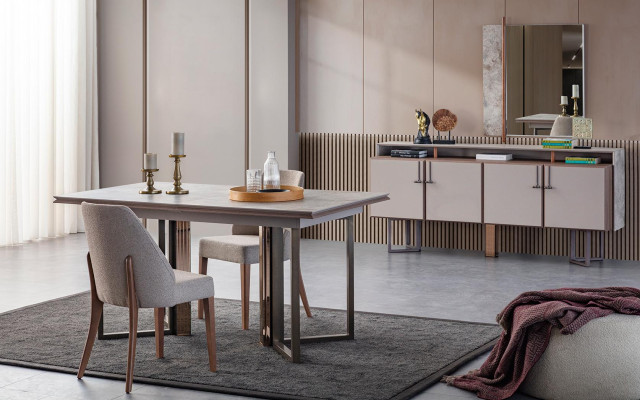 Essgruppe Essecke Esstisch Stühle Holz Grau Esszimmer 9tlg Anrichte