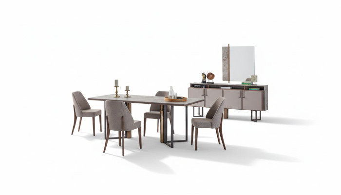 Essgruppe Essecke Esstisch Stühle Holz Grau Esszimmer 9tlg Anrichte