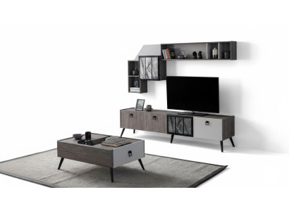 Gruppe Wohnzimmer TV Ständer Wandschränke Lowboard Grau Sofatisch 3tlg