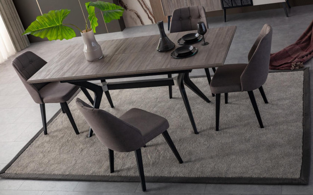Essecke Garnitur Esszimmer Essgruppe Esstisch Stühle Holz Grau 7tlg