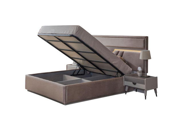 Doppelbett Schlafzimmer Bett Nachttische Beige Set 3tlg Bettkasten