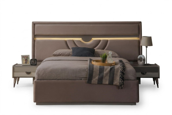 Doppelbett Schlafzimmer Bett Nachttische Beige Set 3tlg Bettkasten