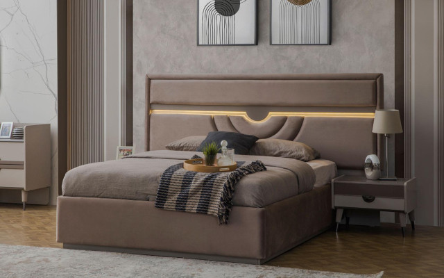 Garnitur Doppelbett Bett Nachttische Beige 6tlg Schminktisch Moderne
