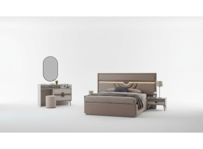 Garnitur Doppelbett Bett Nachttische Beige 6tlg Schminktisch Moderne