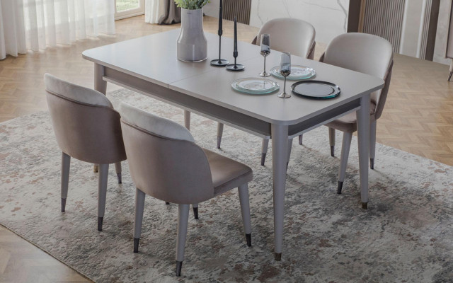 Grauer Esstisch Designer Esszimmer Möbel Ausziehbarer Holz Tisch Neu