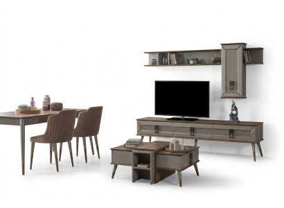 Designer Wohnzimmer Garnitur TV-Ständer Holz Regale Couchtisch RTV Neu