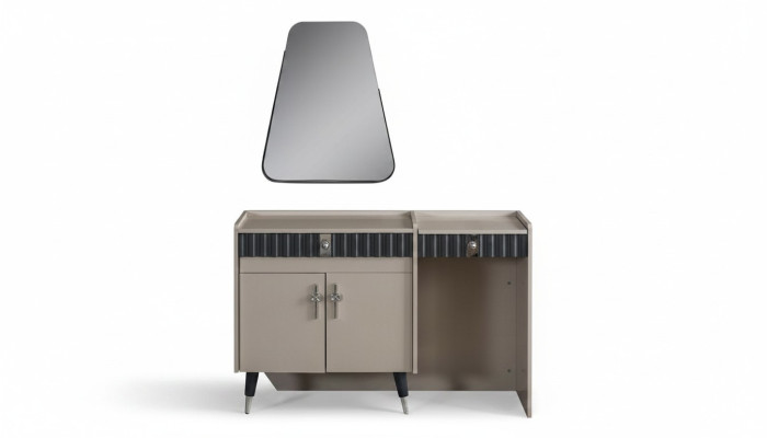 Beiger Schminktisch Holz Kosmetiktisch Designer Konsole Spiegel 2tlg