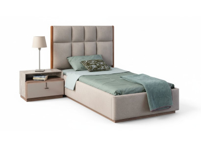 Beige Kinderzimmergarnitur Designer Einzelbett Holz Nachttisch 2tlg Set