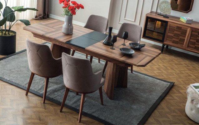 Stilvolle Essgruppe Exklusiver Holztisch Designer Sideboard Stühle 10tlg