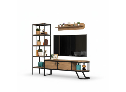 Wohnzimmer TV Ständer Bücherregal RTV Lowboard Holz Braun Set 3tlg