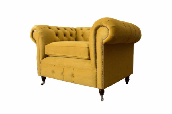 Sessel Design Relax Textil Lounge Luxus Gelb Polster Sitzer Chesterfield