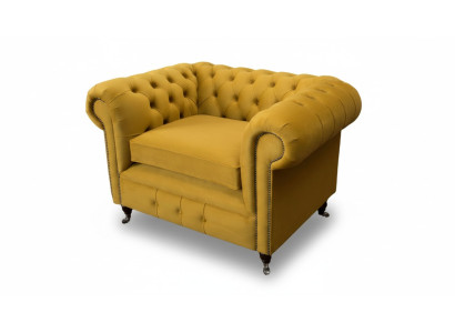Sessel Design Relax Textil Lounge Luxus Gelb Polster Sitzer Chesterfield