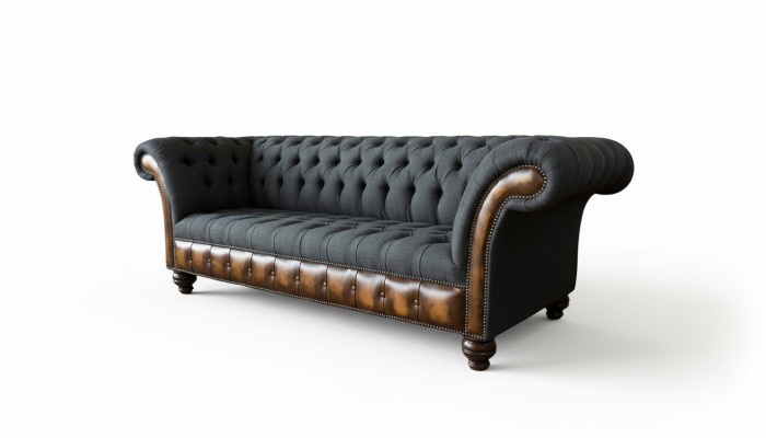 Design Schwarz Sofa 3 Sitzer Chesterfield Stoff Couch Sofa Polster Neu