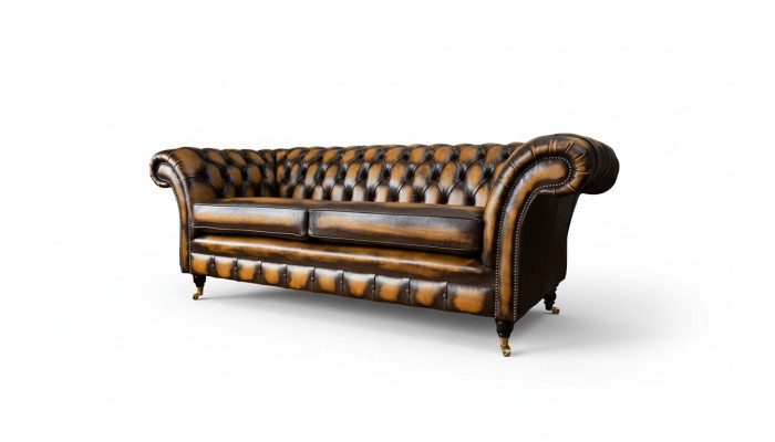 Braun Sofa 3 Sitzer Couch design Chesterfield Polster Sitz Leder Neu