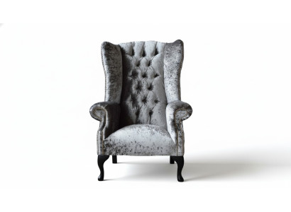 Ohrensessel Chesterfield Sessel Couch 1 Sitzer Grau Stoff Textil Neu