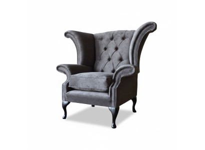 Sessel Ohrensessel Chesterfield Stoff Wohnzimmer Polyester Design Grau