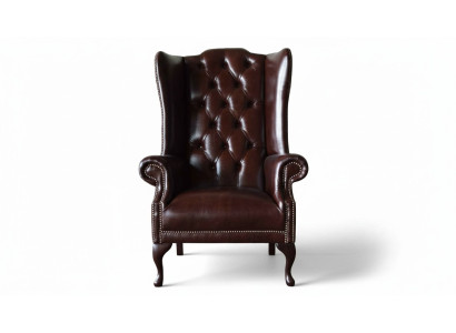 Sessel 1 Sitzer Braun Wohnzimmer Leder Design Chesterfield Ohrensessel