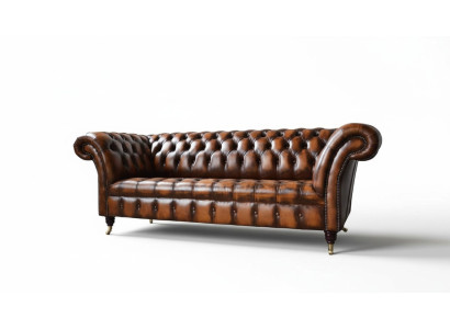 Chesterfield 3 Sitzer Sofa Ledersofa Couch Polster Sitz Braun Sofas Neu