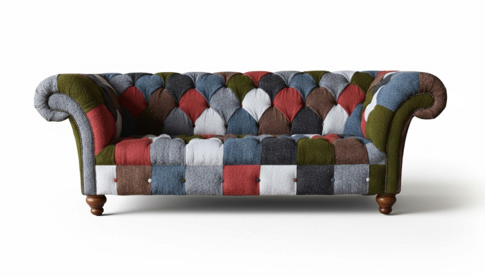 Chesterfield Couch 3 Sitzer Polster Sitz Textil Stoff Mehrfarbig Sofa