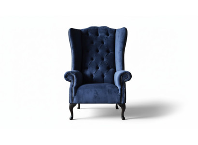 Chesterfield Design Sessel Polster Luxus Blau Textil Couchen Ohrensessel