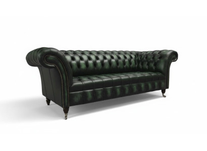Chesterfield Couch Sofa Polster 3 Sitzer Leder Couchen Sitz Grüne Neu