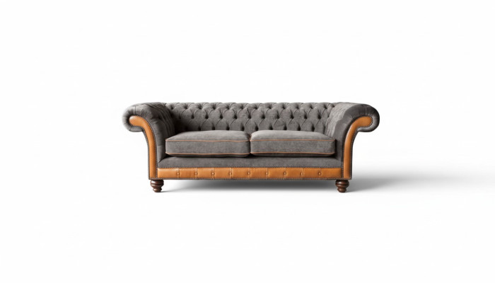 Chesterfield Sofa 3 Sitzer Design Couch Polster Stoff Polster Grau 
