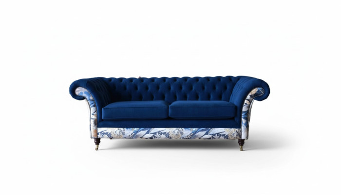 Chesterfield Royal Blaue Samt Couch Polster Sitz Lounge Sofas Couchen