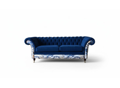Chesterfield Royal Blaue Samt Couch Polster Sitz Lounge Sofas Couchen