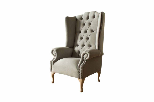 Grauer Ohrensessel Sessel Design Polster Chesterfield Textil Wohnzimmer