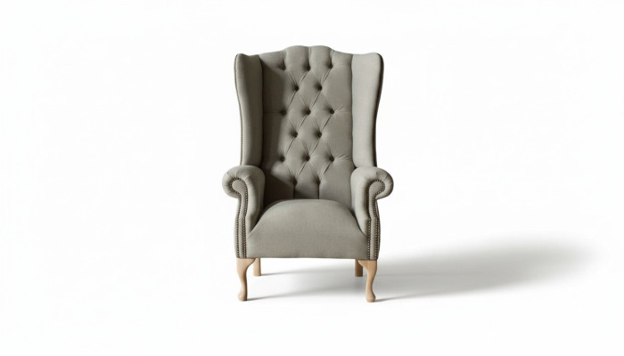 Grauer Ohrensessel Sessel Design Polster Chesterfield Textil Wohnzimmer